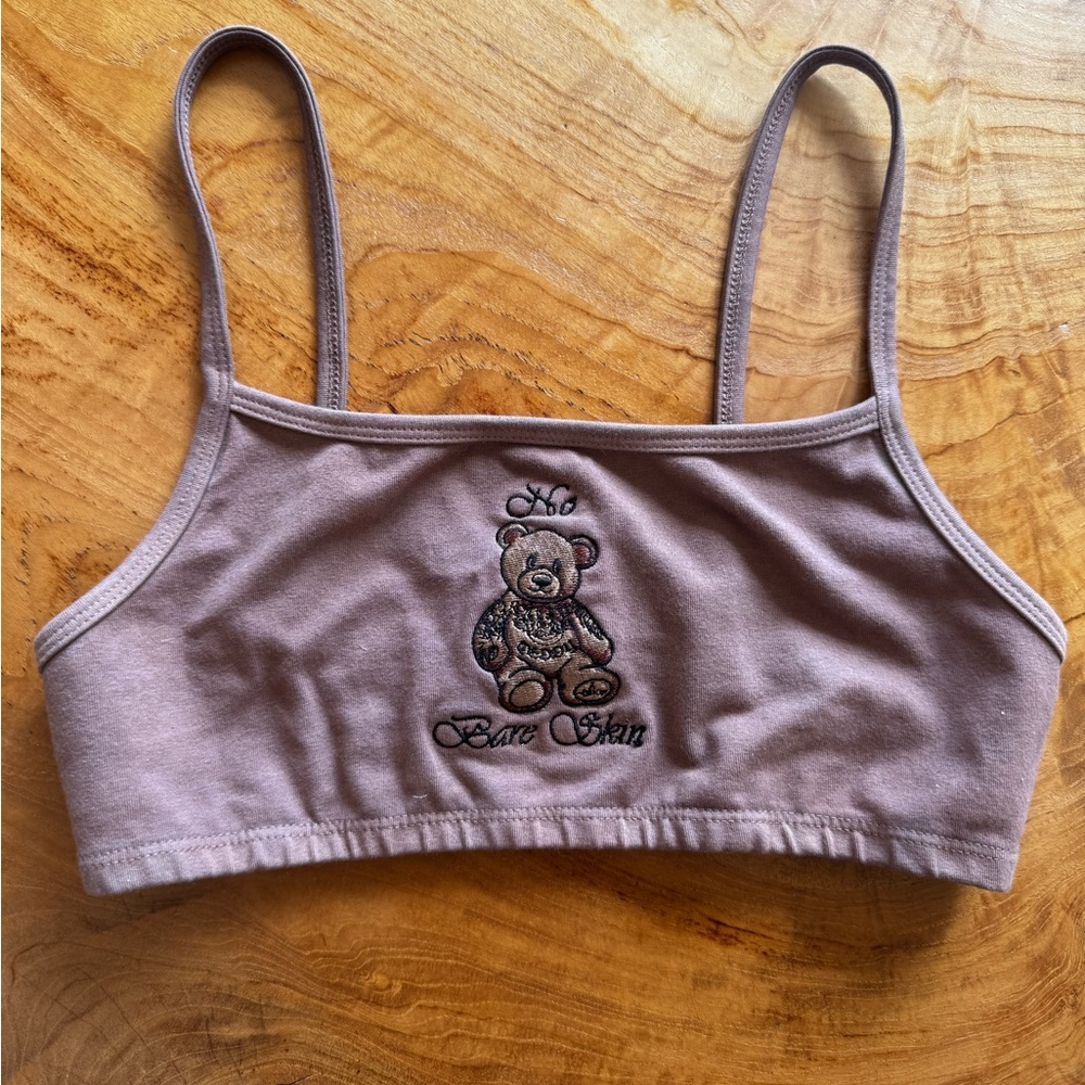 Cute Bear Embroidered Bandeau Bra in Brown